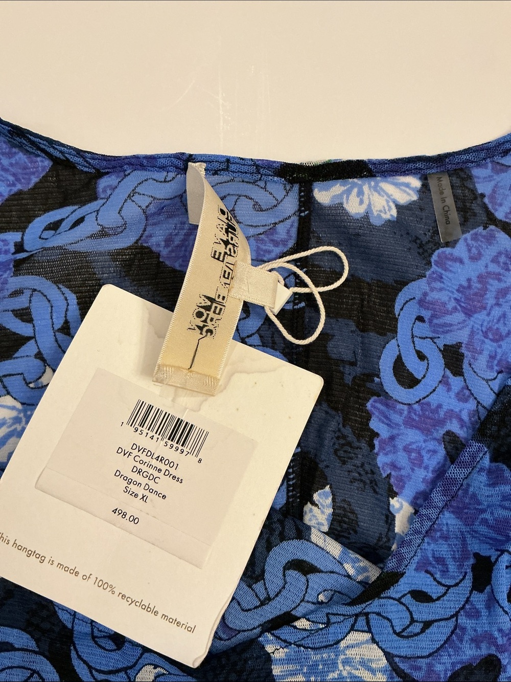 NWT Diane Von Furstenberg Corinne Dragon Dance Dress Blue Floral Print XL - Picture 4 of 11